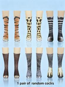 1/6 Pairs 20-24 3D Printed Funny Socks, Animal Pattern Socks, Valentine's Day Funny Socks, Suitable For April Fool's Day Prank Friends, Quirky Socks - Multicolor - View 6