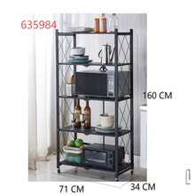 71*34*160cm 5-Tier No-Assembly Foldable Metal Storage Rack With Rolling Wheels For Kitchen Microwave Storage - Multicolor - View 11