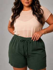 Kit 5 Shorts Plus Size Feminino em Tecido Duna Premium, Cós com Elástico, Cordão Decorativo, Cor Lisa, Confortável, Leve, Casual, Ideal para Verão, Praia, Passeio e Dia a Dia, G1 G2  G3 - Multicolorido - Visão 10