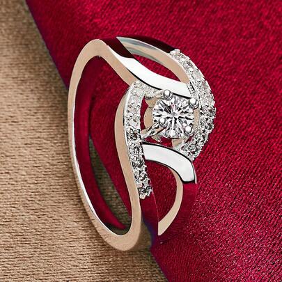 925 Sterling Silver Plated Round 5A Zirconia Ring For Woman Wedding Engagement Party Jewelry