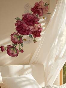 1pc Pink & White DIY Peony Flower Wall Decal, Removable Room Decor Sticker For Bedroom, Living Room, Entryway - 1PC - View 3