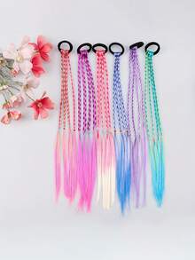 6PCS Girls Braided Dreadlock Ponytail Gradient Color Hair Braids Colorful Hair Accessories - Multicolor - View 4