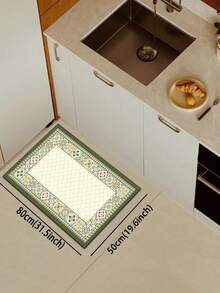 1pc Of Green Floral Tile Rubber Soft Floor Mat For The Kitchen, A Water-Absorbing Mat That Is Easy To Clean And Suitable For Use In Kitchens, Bathrooms, And Other Areas. It Is Suitable For Use Throughout The Year And For Various Holidays. - Multicolor - View 15
