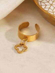 1pc Stainless Steel Fashion Casual Entertainment Clover Pendant Ring Suitable For Women's Daily And Party Wear - Multicolor - View 2