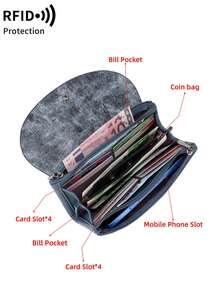 FOREVER MIYIN Vintage Dual-Tone Textured Long Wallet For Women, Large Capacity With Multiple Card Slots, Coin Purse, Cash Organizer, Phone Bag, Change Pouch, Fashionable For Daily Use And Business Commute, Gift For Mother - Blue - View 8