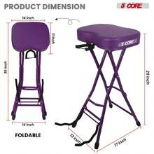 5 Core Guitar Stool 3.15" Padded Chair Foldable Music Seat W Built In Foot Rest Guitar Stand - Purple - View 5