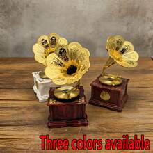 1pc Creative Desktop Ornament, Gramophone Shaped Wind-Up Music Box, Decorative Holiday Gift, Plastic Material Retro Style Figurine - 8008 - View 2