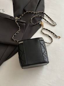Mini Lightweight Small Bag, Chain Bag, Quilted Bag, Clutch Bag, Bucket Bag, Crossbody Bag, Suitable For Girls, College Students, Middle-Aged People And White-Collar Workers, Applicable For University, Work, Business, Commute, Outdoor, Travel, Picnic And Other Occasions. - Black - View 9