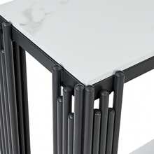 Modern Console Table With 2 Shelves, White Marble Effect Hallway Table, Black Metal Legs, Narrow Entryway Table, Decorative Table For Living Room, Hallway And Bedroom-H80/L123.5/D33.5 Cm - White+Black - View 10