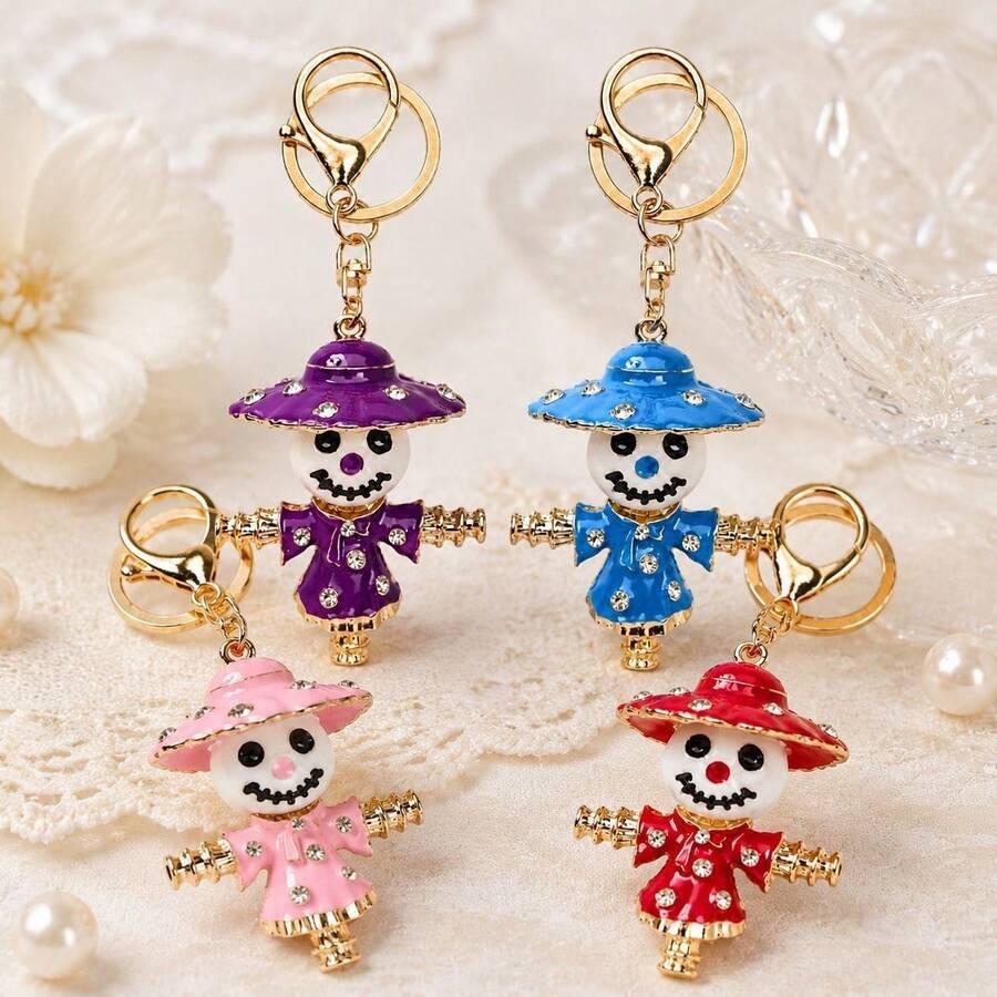 Creative Rhinestone Cute Scarecrow Car Keychain, Women's Bag Metal Pendant Key Chain, Small Gift 351 Cartoon Cute Zinc Alloy Keychain, Summer - Multicolor - View 1