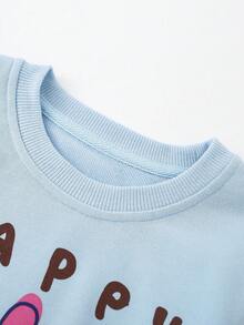 Girls Round Neck Long Sleeve Sweatshirt Hand-Painted Tulip HAPPY MOMENTS Letter Print Loose Casual Pullover Sweatshirt For Toddlers And Young Children - Baby Blue - View 4
