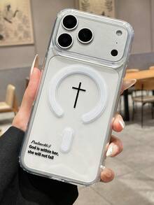 1件高透明 MagSafe 磁吸十字架聖經經文手機殼，高透明磁吸手機殼，詩篇 46:5 經文，英文勵志金句 - 彩色 - 查看 2
