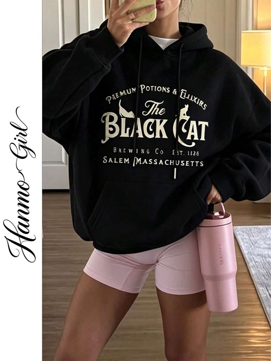 Women's Autumn/Winter New Minimalist No-Print Casual Fashion Versatile Thermal-Lined Sweatshirt Sweatshirt - Black - View 1