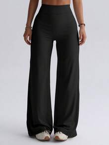 Women's High Waist Solid Color Flare Yoga Pants, Sports Running Fitness, Black, Spring Fall - Multicolor - View 5