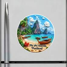 Phi Phi Islands Longtail Boat Limestone Cliffs And Hidden Lagoon Blue Magnet Where The Andaman Sea Keeps Its Secret Shores Keepsake For All Metal Surfaces Throughout The Home - A - View 2