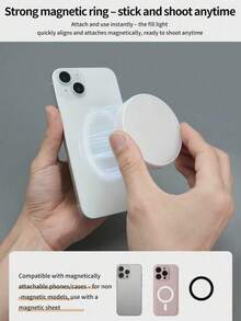 Portable Mini Clip-On Round LED Fill Light That Can Be Magnetically Attached Or Used As A Stand; A Pocket-Sized Handheld Light Suitable For Mobile Phone Cameras, Live Streaming, And Photography. - Multicolor - View 5