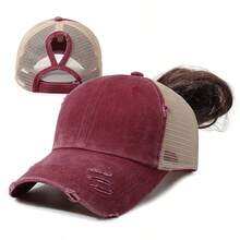 1 pieza Gorra de béisbol de unicolor con efecto desgastado y rasgado, adecuada para uso diario - A - Ver 18