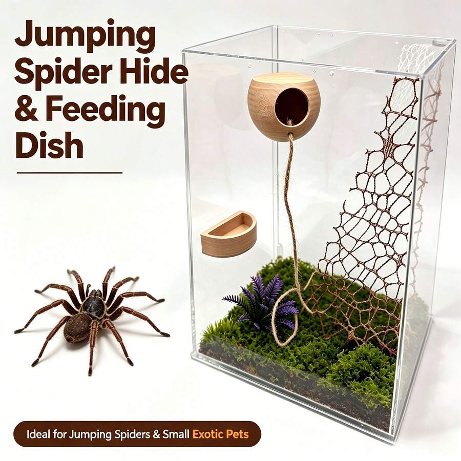 Jumping Spider Hiding Spot And Feeding Dish Set, Insect Habitat Hideout Cave, Spider Enclosure Accessories, Pet Spider Hiding Spot Enclosure Accessories, Suitable For Jumping Spider Accessories And Amphibian Resting And Activity Points, Used For Climbing, Resting And Exploring - View 1