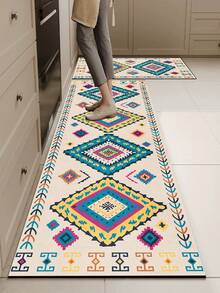 1pc Colorful Geometric Pattern Rubber Soft Mat, Suitable For Kitchen Floor, Absorbent And Easy To Clean, Also Suitable For Bathroom And Other Areas, Suitable For Year-Round Use, Suitable For Various Holidays - Multicolor - View 1
