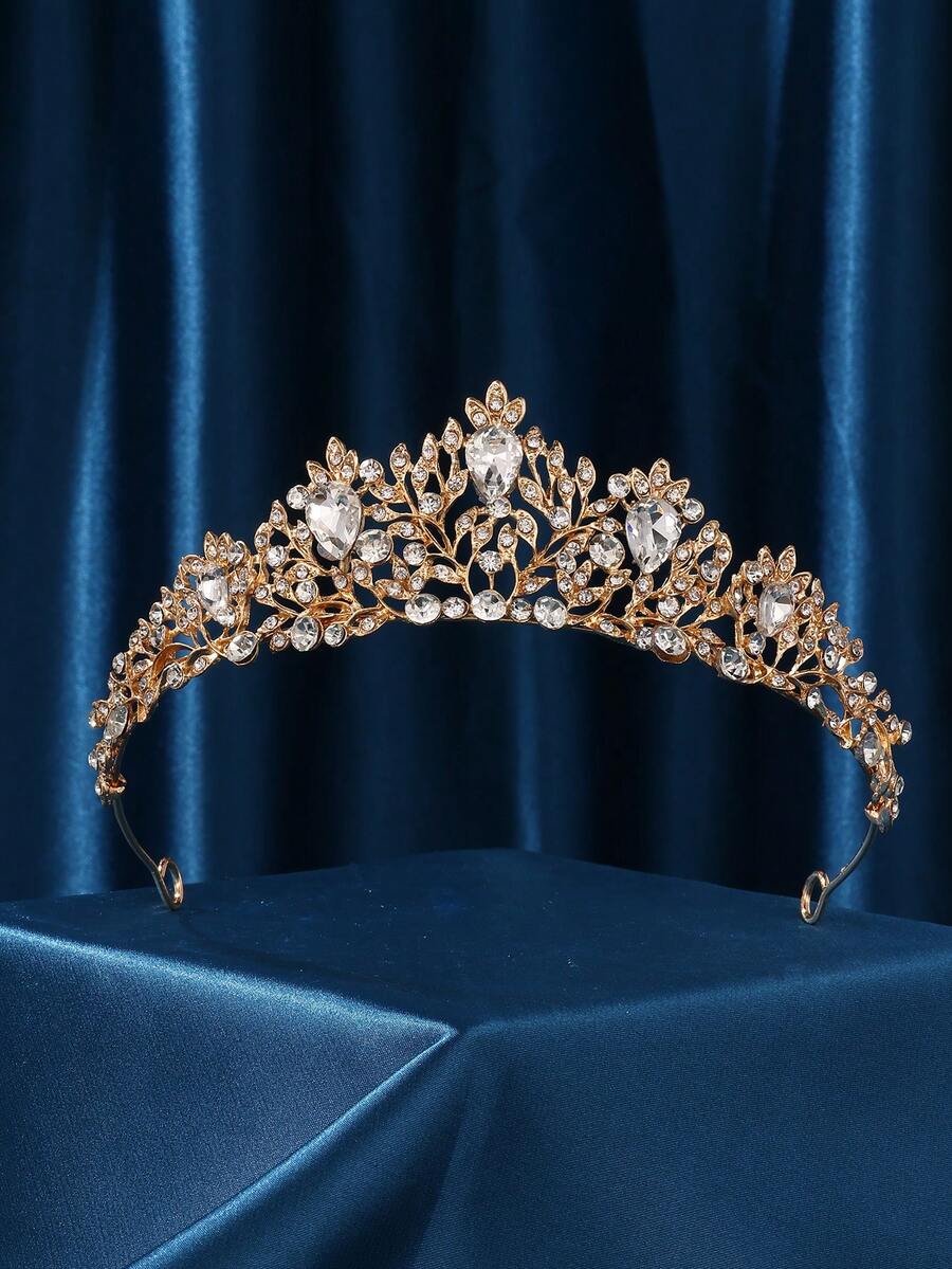 Bridal Crystal Rhinestone Tiara Headband - High-Quality Full Rhinestone Wedding Headpiece, Elegant Bridal Hair Accessory - Gold - View 1