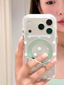 白色波點磁吸 360° 旋轉支架手機殼，適用於 iPhone 17、16 Pro Max、15、14、13，半透明磨砂防摔保護殼，小眾時尚設計 - 彩色 - 查看 5