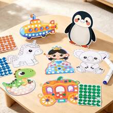 2-In-1 Mosaic Sticker And Coloring Craft Set, Animal, Transportation, Dinosaur, Princess Theme Painting Stickers, Cartoon Sticker Painting Double-Sided Art Set Toy Gift - Multicolor - View 7