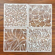 4pcs Plant Leaf Texture Hollow Drawing Template, DIY Hand Painting Spray Stencil For Wood Board, Wall, Fabric Printing, Reusable Plastic Material - 20*20cm - View 10