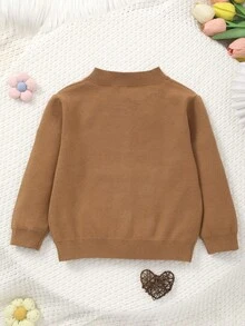 Cárdigan de punto con cuello redondo y patrón floral bordado para niñas bebés - Marrón - Ver 7