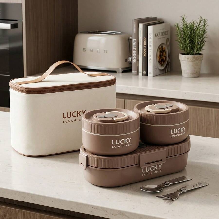 Thermal Insulated 304 Stainless Steel Lunch Box, Portable Leak Proof Bento Box With Handle, Divided Fruit Salad Food Storage Container, Microwave Allowable Lunch Container, Meal Prep Box For Student Adult Use In School, Work, Office, Camping, Picnic