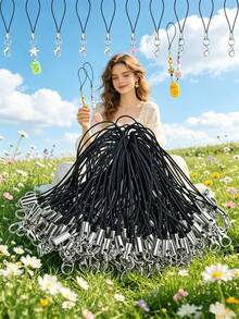 50/100/200/300/500pcs Black Decorative Cord Lanyard With Lobster Clasp, Keyring Hook, Phone Case Ornament, Jewelry Accessory - Multicolor - View 2