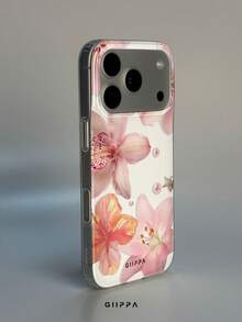 GIIPPA 1pc Pink Hibiscus Pattern Design Phone Case, Compatible With Phone 17 Pro Max, 16 Pro Max, 15 Pro Max, 14 Pro Max, 11/12/13/14/15/16 Pro Max Plus, Korean Style High-End Fashion Fun Elegant Design Suitable For Men And Women, Perfect Gift For Girlfriend On Christmas, Valentine's Day, Easter, Wedding Season And Birthday! - Multicolor - View 2