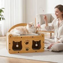Cardboard Cat Scratcher House 2-In-1 With Interactive Ball, Durable Cat Lounge Rest Bed, Grinding Toy For Kittens & Adult Cats, Indoor Multi-Functional Cat Furniture - 56 X 30 X 30 cm - View 9