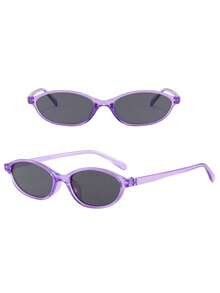 1 Pair Women's Oval Purple Frame Fashion Small Frame Sunglasses, Suitable For Tropical Beach Vacation, Shopping, Travel, Driving, Camping, Fishing And Other Occasions - Violet Purple - View 2