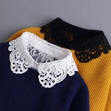 1pc White Lace Detachable Collar, Crochet Faux Collar, Solid Color Semi-Blouse, Removable, Machine Washable Accessory For Spring - White - View 8