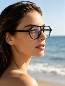 PC 1TR Frame Unisex Oval Fashion Decorative Plano Glasses For Daily Computer Use And Gaming - Black - View 6