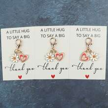 5pcs/10pcs Daisy & Layered Heart Dual Enamel Charm Keychain, A Little Hug Thank You Pocket Hug Floral Gratitude Gift - Multicolor - View 6