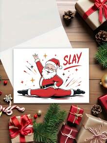 1pc "Slay Santa" Funny Christmas Card With Envelope - Humorous Comic Santa Greeting For Friends, Family & Coworkers, Blank Inside - A - View 4