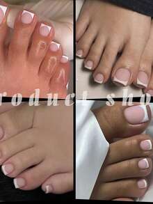 150Pcs Clear Matte French Press On Toenails Short Square Full Cover Fake Toe Nails For Summer Wearable White Edge False Toe Nail - 彩色 - 查看 6