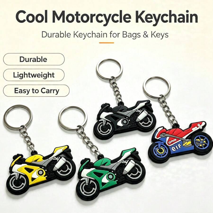 5Pcs/10pcs Motorcycle Keychains, PVC Sport Bike Key Rings, Cool Car Backpack Pendant, Biker Gift Accessories For Men Teen Boys - A - View 1