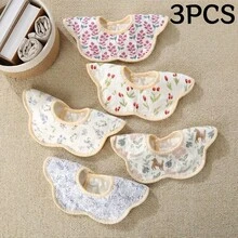 Baby Gauze & Bean Fleece Petal Design Bib, Pure Cotton Drool Bib For Newborns - Multicolor - View 12