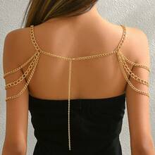 1pc European And American Aluminum Alloy Shoulder Chain, Women's Backless Long Dress Beach Vacation Outfit Shoulder Accessory - HK0026 - View 3