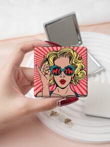 1PC European Cartoon Series Portable Vanity Mirror, Foldable Lightweight Ultra-Thin Convenient Hand Mirror, Durable PU Leather, Suitable For Multiple Scenarios And All People, Foldable Small Square Mirror For Carrying - Multicolor - View 7
