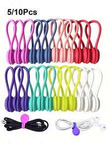 5/10pcs Magnetic Cable Organizer, Reusable Silicone Twist Ties For Bundling And Organizing Items, Fridge Magnet Wire Wrap Ties, Suitable For USB, Earphones And Keychains - Non-Waterproof - Multicolor - View 2