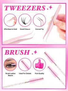4-In-1 False Eyelash Set, Includes Tweezers And Eyelash Brush, Suitable For Beginners DIY Multiple Eye Makeup, Segmented Eyelash Clusters, Large Capacity, Applicable For Daily/Cartoon/Cosplay/Cat Eye/Fox Eye Makeup - D+ - View 6