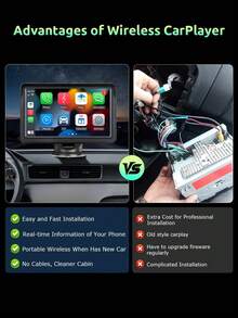 7英吋觸控螢幕Carplay便攜式車用音響，支援Android Auto、Car Play導航、語音控制、遠端連接/AUX/FM，車用收音機接收器，循環錄影，即插即用，適用於汽車、卡車 - CarPlay - 查看 9