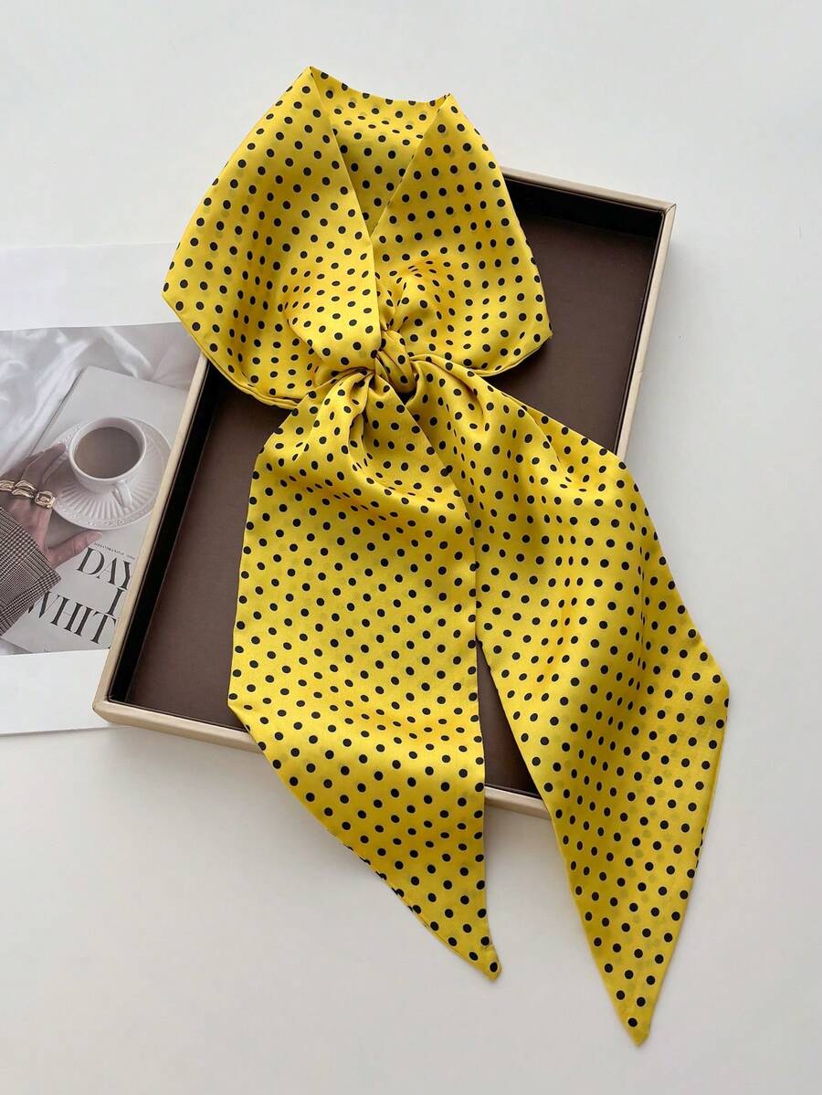 1pc Small Satin Yellow Polka Dot Geometric Scarf Neck Scarf Headband ...