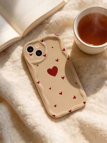 Tekstur TPU Lembut Bergelombang Dopamin Krimi, Warna Kopi Susu Kreatif, Tepi Bergelombang, Pola Hati Besar & Kecil, Kompatibel dengan Galaxy S21 S22 S23 S24 S25 S26/Honor/ dan Model Lainnya - Putih - View 1