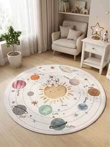 1pc Planet Carpet, Cute Style, Faux Cashmere Round Rug, Soft And Fluffy, Home Decor, Room Decoration, Home Supplies, Doormat, Living Room Carpet, Kitchen Mat, Bedroom Decor, Bathroom Mat, Easy To Clean - Planet - View 4