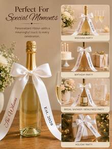 Customized Ribbon, Combination Bows, Customized Bridal Party, Gifts, Wedding Bridesmaid Commemorative Ribbon, Suitable For Weddings, Funerals, Birthdays (Champagne) Customized Ribbon Wedding Satin Ribbon, Baby Shower Decoration, Photo Frames, Party Invitations Or Decorative Ribbon - Exclusive Customized Ribbon - Multicolor - View 4