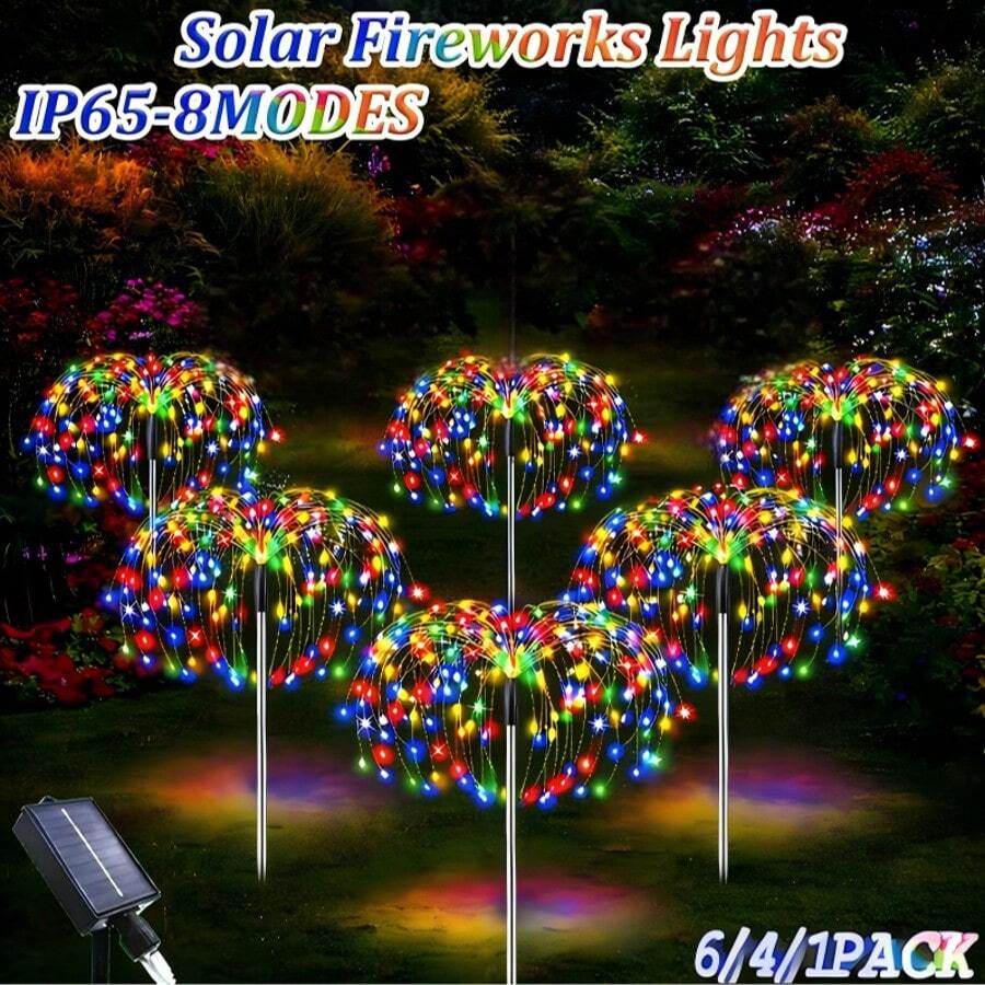 60/240/480LEDs-Solar Powered Fireworks LED Atmosphere Light, 8 Modes, Suitable For Shopping Mall, Entrance Courtyard, Balcony Lighting Decoration, Valentine's Day, Easter Atmosphere Decoration Light